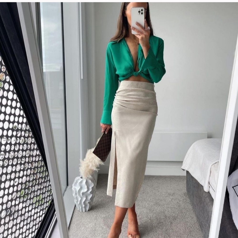 NWT ZARA Knotted Crop Top Green S Blogger’s Fav - Picture 1 of 13